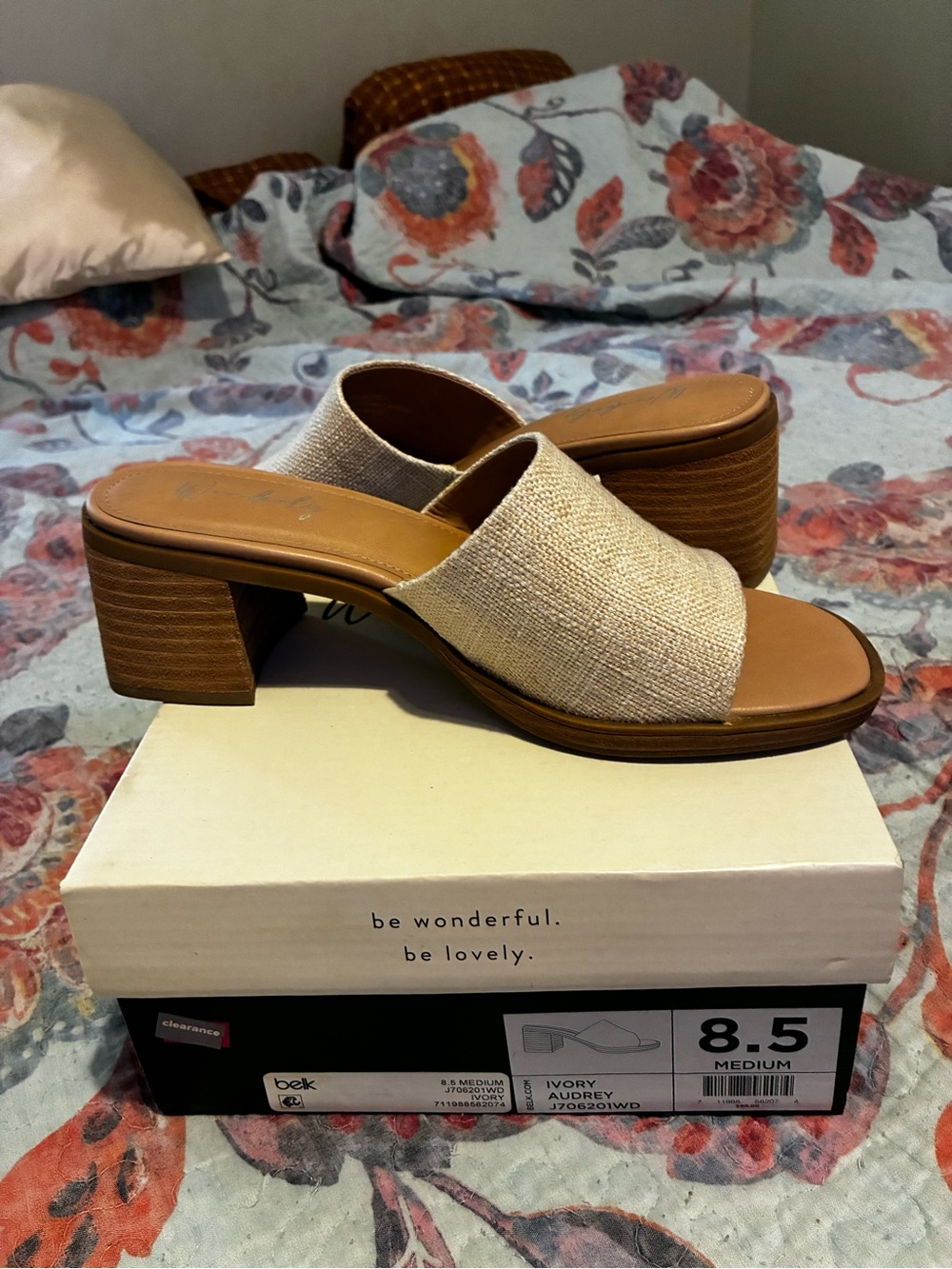 audrey Ivory Woven Block Heel Slide Mules